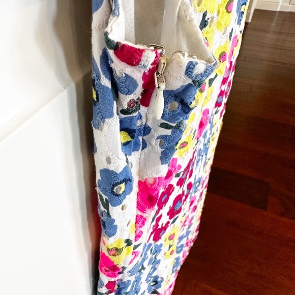 Talbots Women’s Neon Bright Colored Floral Eyelet Cotton Ruffle Sleeveless Dress - Picture 7 of 9